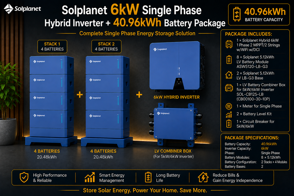 Solplanet 6kW Single Phase Hybrid Inverter + 40.96kWh Battery Package