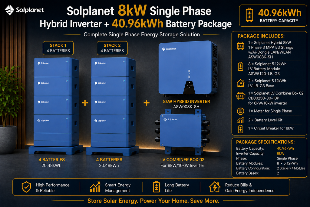 Solplanet 8kW Single Phase Hybrid Inverter + 40.96kWh Battery Package