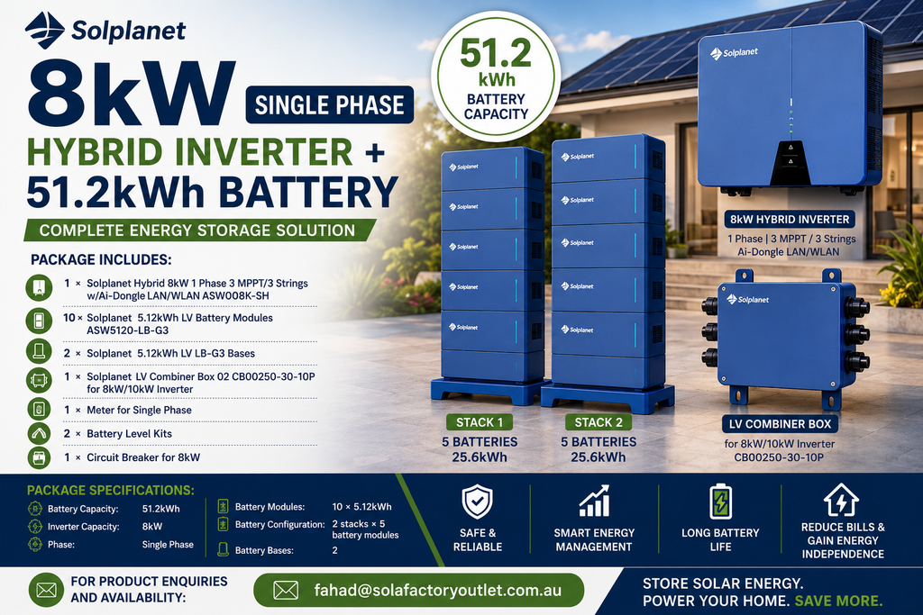 Solplanet 8kW Single Phase Hybrid Inverter + 51.2kWh Battery Package (Copy)