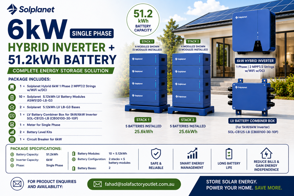Solplanet 6kW Single Phase Hybrid Inverter + 51.2kWh Battery Package (Copy)
