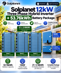 Solplanet 12kW Three Phase Hybrid Inverter + 53.76kWh Battery Package